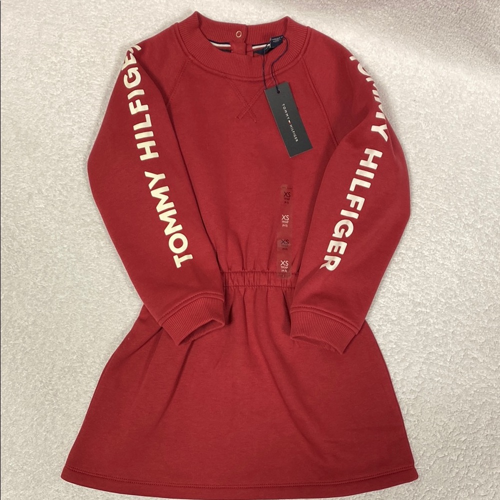 NWT Tommy Hilfiger maroon jersey long sleeve elastic waist dress xs 4/5